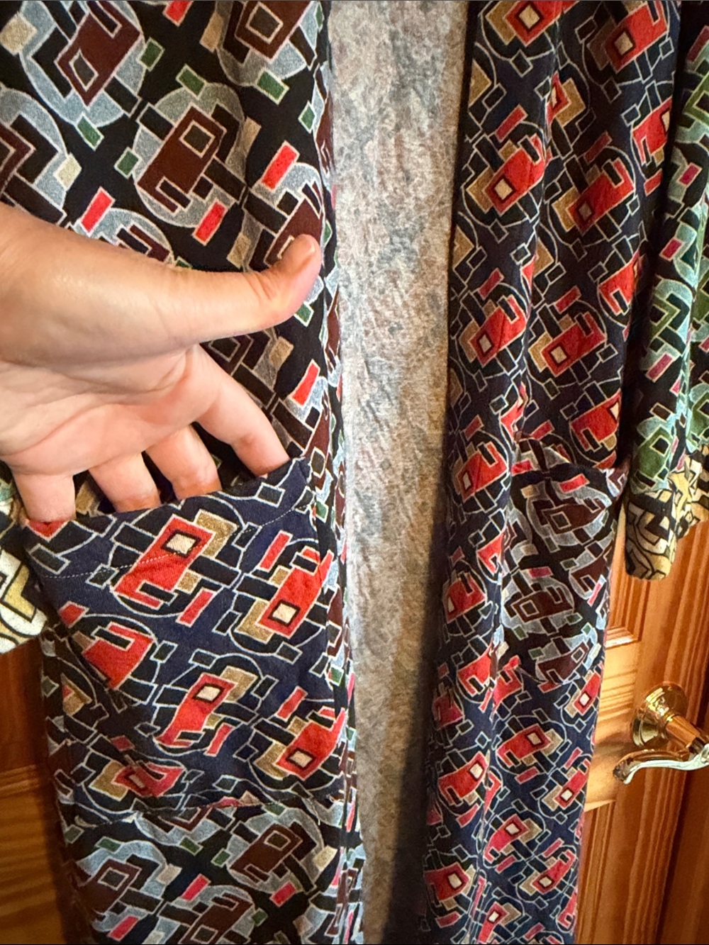 Conditions Apply Geometric Pattern Open-Front Women’s Duster Coat - Multicolor - Picture 7 of 8